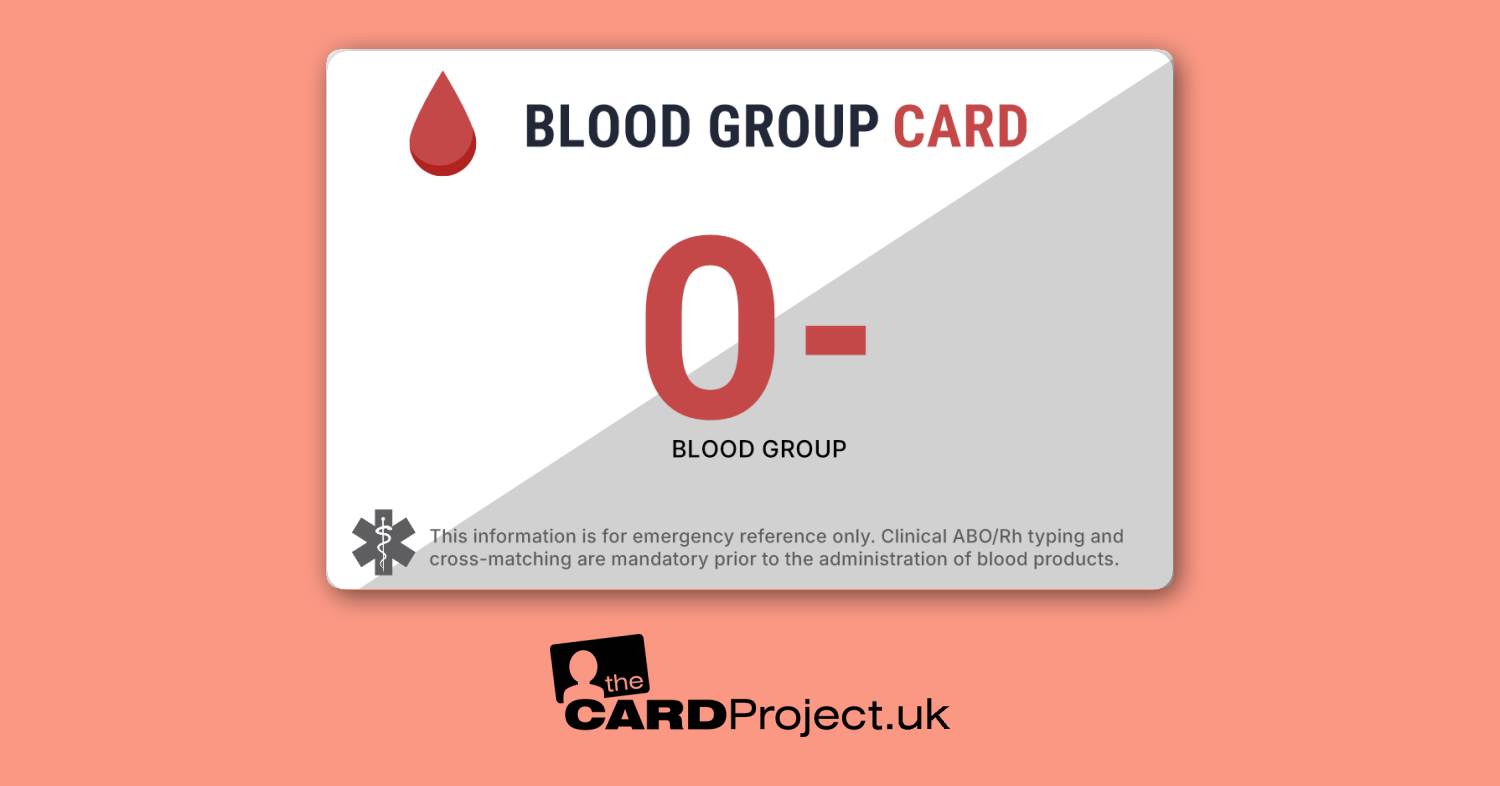 O Negative Blood Group Card -  Non Personalised